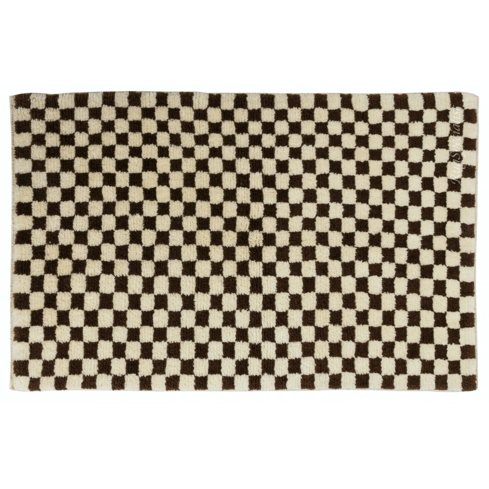 Custom Handmade Checkered Design Tulu Rug in Black, Ivory